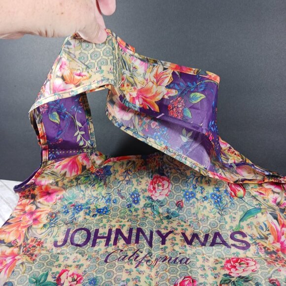 Johnny Was Shopping Tote Blue Pink Floral Reusable Packable 13x17" New - Picture 4 of 7